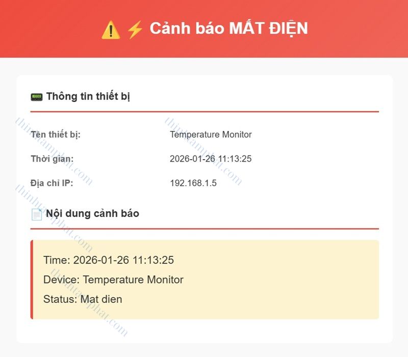 cảnh báo mất điện qua email